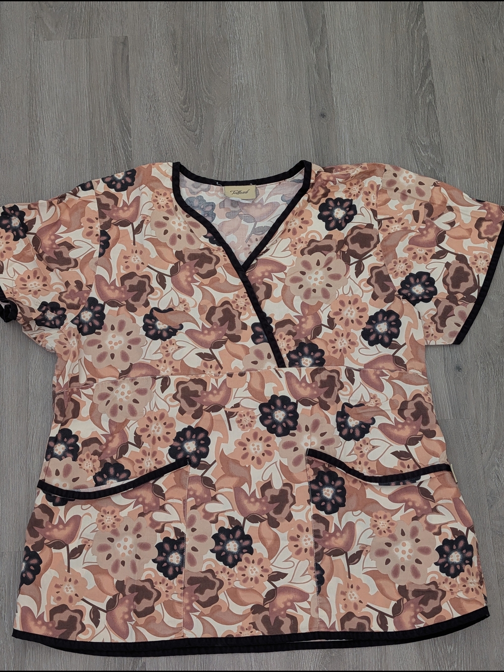 Tafford Black and Brown Floral Scrub Top